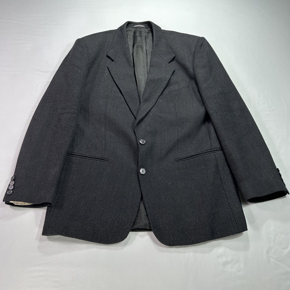 Bachrach Blazer Mens 43 Long Black Wool Herringbone Made Italy Bottoli Jacket